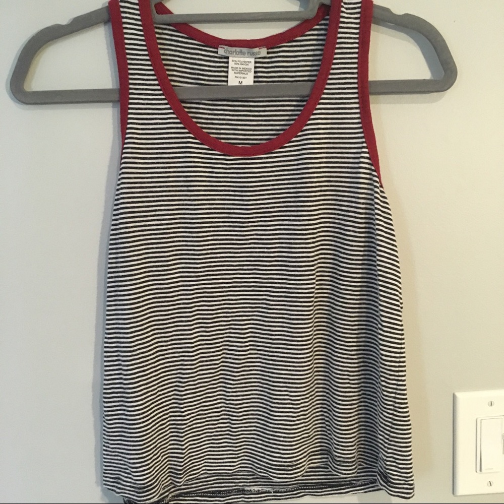 Charlotte Russe black, white and red striped tank